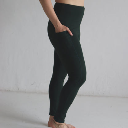 Cotton High-Waisted Legging - Forest Green