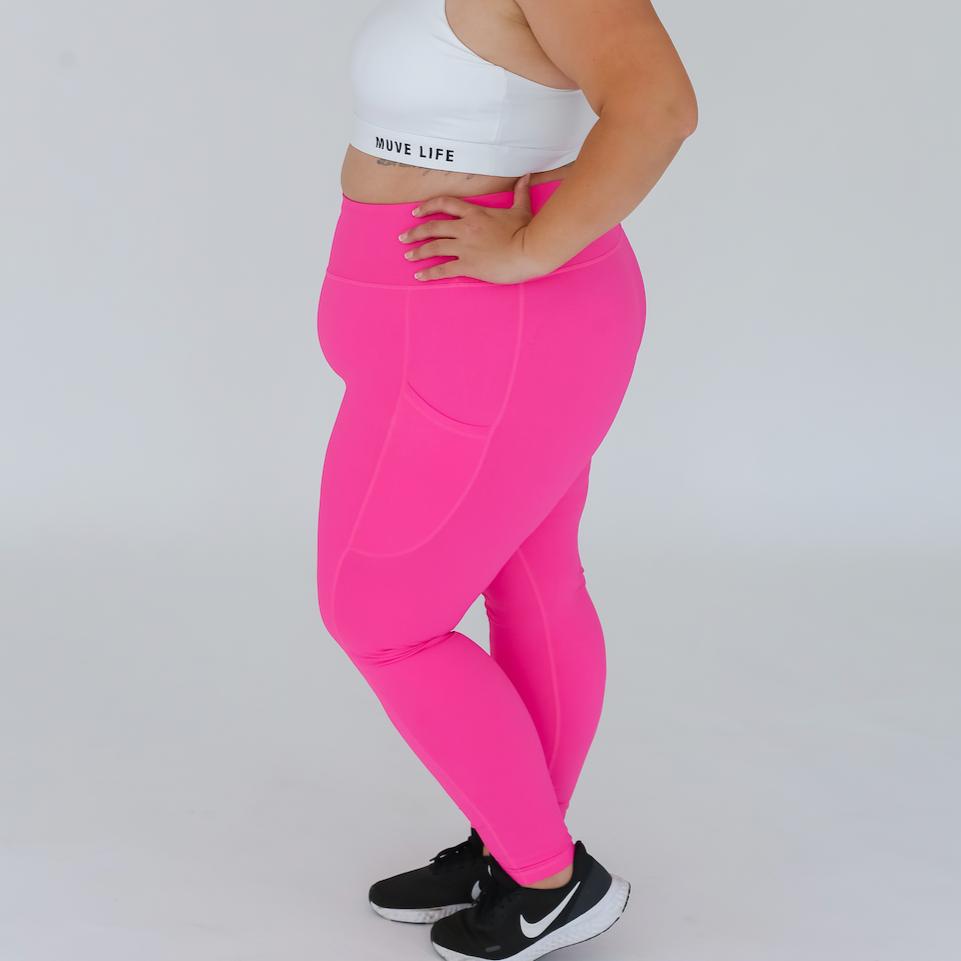 Checkpoint High Waist Pocket 7/8 Leggings In Neon Pink