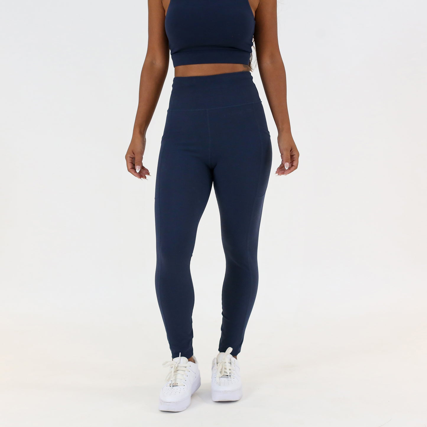 High Waisted Navy Leggings with Double Pockets – Born Nouli